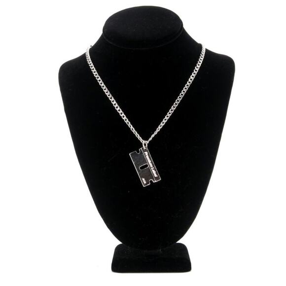 Premium Label Bad Habits Luxury Signature Silver Razor Blade Charm .925 Necklace - Picture 1 of 5